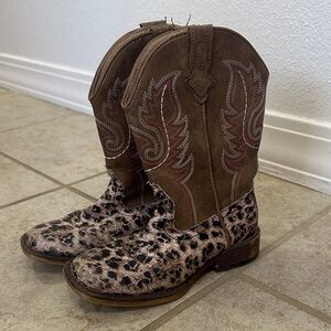 Brown and Leopard Print Cowboy Boots